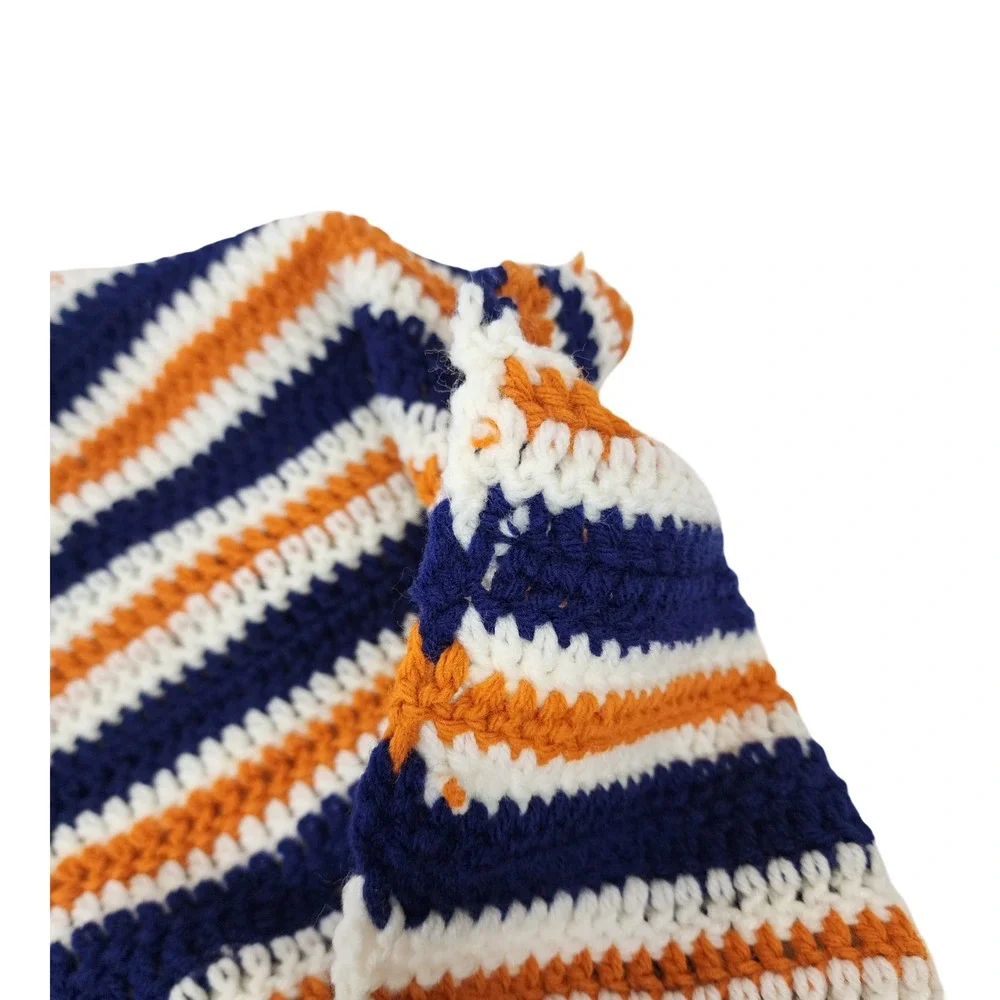 Handmade Crochet Broncos Chicago Bears Afghan‎ Blanket Navy Orange White Stripe